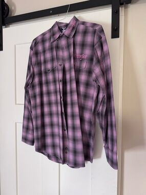 Wrangler Men’s Pink Plaid Button-Up Shirt - breast cancer awareness